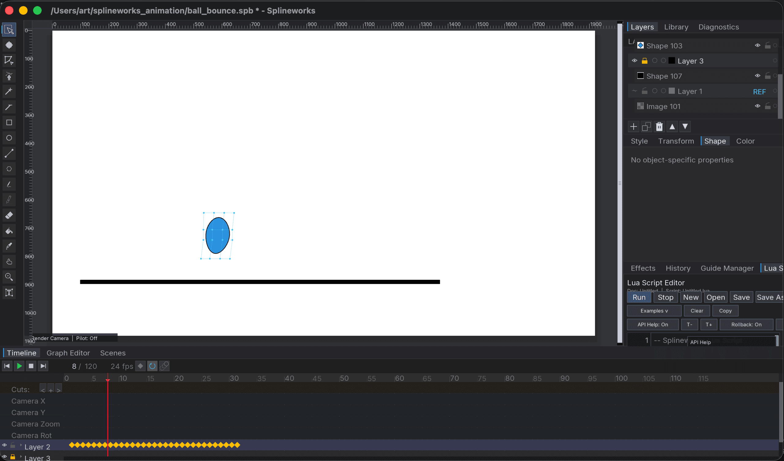 Splineworks animation editor — ball bounce example