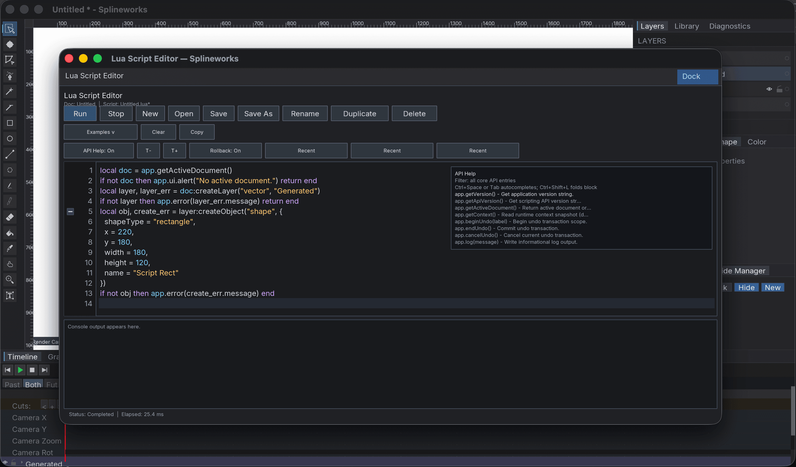 Splineworks Lua scripting editor